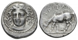 Thessaly, Larissa Drachm early to mid IV century, AR 18mm., 5.64g. Facing head of nymph, slightly l. Rev. Horse grazing l. Lorbeer 28-29. BCD Thessaly...