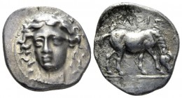 Thessaly, Larissa Drachm early to mid IV century, AR 21mm., 5.84g. Facing head of nymph, slightly l. Rev. Horse grazing lr Lorbeer 82. BCD Thessaly 26...