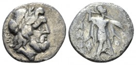 Thessaly, Thessalian League Hemidrachm after 197, AR 15mm., 1.88g. Laureate head of Zeus r. Rev. Athena advancing r., brandishing spear. SNG Copenhage...
