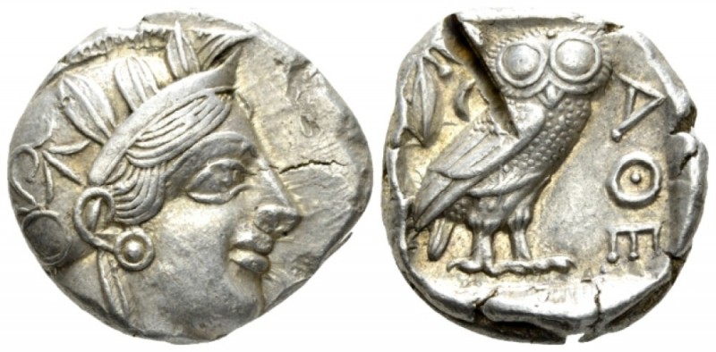 Attica, Athens Tetradrachm circa 407-365, AR 23mm., 17.18g. Head of Athena r., w...