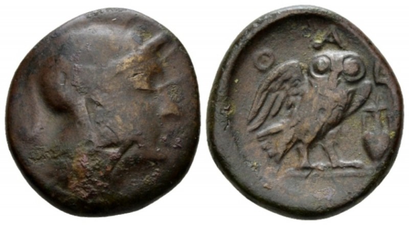 Attica, Athens Bronze circa 255-229, Æ 20mm., 7.69g. Helmeted head of Athena r. ...