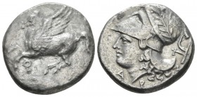 Corinthia, Corinth Stater circa 345-307, AR 20mm., 7.75g. Pegasus flying l. Rev. Head of Athena l., wearing Corinthian helmet decorated with a wreath;...