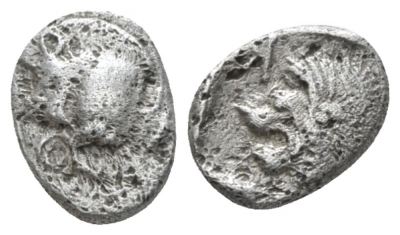 Mysia, Cyzicus Obol circa 525-475, AR 10mm., 0.78g. Forepart of boar l.; Rev. He...