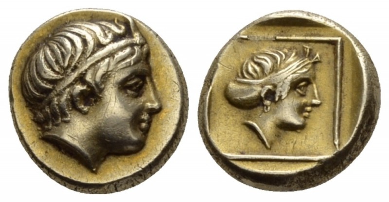 Lesbos, Mytilene Hecte circa 377-326, EL 12mm., 2.53g. Young male head r., weari...