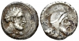 Cilicia, Uncertain satrap. Solus Stater circa 380-333, AR 20mm., 9.64g. Bearded head of Heracles r., lion skin tied around neck. Rev. Bearded head r.,...