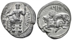 Cilicia, Mazaios, 361-334. Tarsus Stater circa 361-334, AR 24mm., 10.96g. Baaltars seated l., holding bunch of grapes, barley ear and eagle in r. hand...