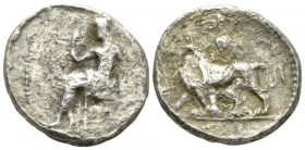The Seleucid Kings, Seleucus I Nicator, 312- 281 BC Babylon Stater circa 321-315, AR 24mm., 14.60g. Baal seated l., holding sceptre and l. hand on thr...