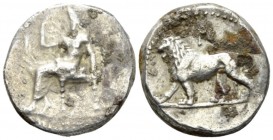 The Seleucid Kings, Seleucus I Nicator, 312- 281 BC Babylon Stater circa 321-315, AR 24mm., 15.89g. Baal seated l., holding sceptre and l. hand on thr...