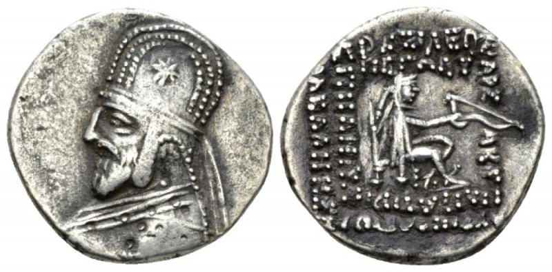 Parthia, Orodes I, 90-77. Drachm circa 90-77., AR 18mm., 4.01g. Bust l. wearing ...