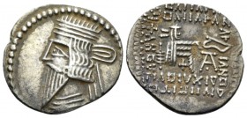 Parthia, Vologases III, 80-90 Drachm circa 80-90, AR 20mm., 3.66g. Diademed bust l. Rev. Archer seated r. on throne. Shore 413. Sellwood 78.3.

Very...