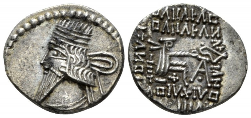 Parthia, Vologases III, 80-90 Drachm circa 80-90., AR 18mm., 3.40g. Diademed bus...