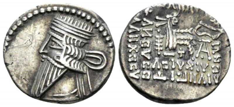 Parthia, Vologases III, 80-90 Drachm circa 80-90., AR 19mm., 3.46g. Diademed bus...