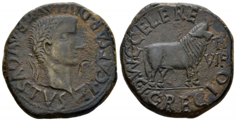 Hispania, Calagurris Tiberius, 14-37 Bronze circa 14-37, Æ 28mm., 14.71g. TI CAE...