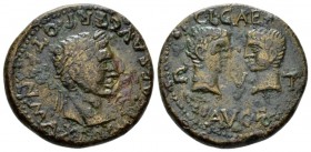 Hispania, Tarraco Augustus, with Caius and Lucius Caesars. As circa 2 BC - 4 AD, Æ 24mm., 8.80g. Laureate head of r. Rev. Conrfonted bare heads of Cai...