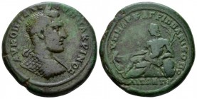 Moesia, Nicopolis ad Istrum Macrinus, 217-218 Bronze circa 217-218, Æ 29.5mm., 18.06g. Laureate and cuirassed bust r. Rev. River-god reclining l., r. ...