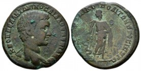 Moesia, Nikopolis ad istrum Diadumenian, 218 Bronze circa 218, Æ 26.1mm., 10.27g. Bare-headed bust r. Rev. Asklepius standing r., leaning on serpent-s...