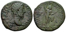 Moesia, Tomi Marcus Aurelius, 161-180 Bronze circa 161-180, Æ 25.4mm., 10.84g. Laureate head r. Rev. Poseidon standing, r., holding trident and dolphi...