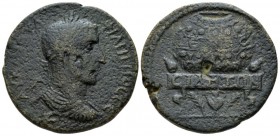 Pamphilia, Side Philip I, 244-249 Bronze circa 244-249, Æ 31mm., 19.14g. Laureate, draped and cuirassed bust right; below, E. Rev. Prize crown on tabl...
