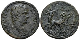 Cilicia, Seleucia ad Calycadnum Caracalla, 198-217 Bronze after 212, Æ 28.3mm., 13.24g. Laureate bust r. Rev. Dionysus, holding thyrsus and animal ski...