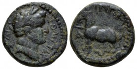 Decapolis, Antiochia ad Hippum Domitian, 81-96 Bronze circa 81-96, Æ 17.6mm., 5.55g. Laureate head r. Rev. Horse standing l.; in l. field, A. Spijkerm...