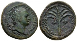 Judaea, Caearea Maritima Domitian, 81-96 Bronze circa 92-93, Æ 28.6mm., 17.11g. IMP CAES DOMIT AVG GERM PM TR P XI Radiate bust r., wearing aegis. Rev...
