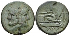 As As circa 209-208, Æ 33.1mm., 37.87g. Laureate head of Janus; above, mark of value. Rev. Prow r.; above, mark of value and below, ROMA. Sydenham –, ...