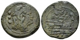 Quadrans "heavy series" Central Italy circa 211-208, Æ 24.5mm., 9.78g. Head of Hercules r., wearing lion's skin; behind, three pellets. Rev. ROMA Prow...