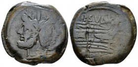 P. Sula As circa 151, Æ 31.5mm., 26.94g. Laureate head of Janus; above, mark of value. Rev. Prow r., with female head decorating prow stem; above, [P·...