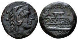 L. Trebanius Quadrans circa 135, Æ 17.4mm., 4.03g. Head of Hercules r., wearing lion’s skin; behind, three pellets. Rev. L.TREBANI Prow r.; before, th...