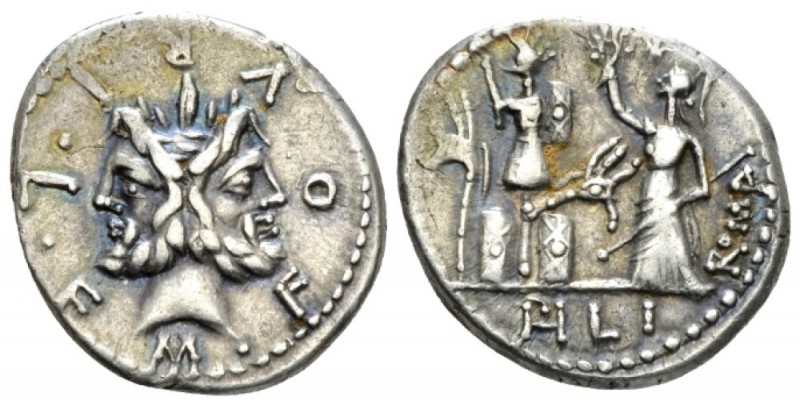 M. Furius L.f. Philus. Denarius circa 121, AR 18.8mm., 3.86g. M·FOVRI·L·F Laurea...