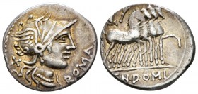 Cn Domitius Ahenobarbus. Denarius 116 or 115, AR 20mm., 3.83g. Helmeted head of Roma r.; behind, X and before, ROMA. Rev. Jupiter in prancing quadriga...
