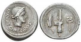 C. Norbanus. Denarius circa 83, AR 20mm., 4.18g. Head of Venus r.; below, C NORBANVS; behind, control numeral. Rev. Corn ear, fasces with axe and cadu...