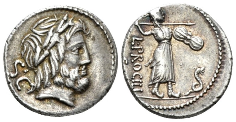 Denarius circa 80, AR 18mm., 3.97g. Laureate head of Jupiter r.; behind, S·C. Re...