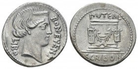 L. Scribonius Libo. Denarius circa 62, AR 19.8mm., 3.93g. BON EVENT– LIBO Diademed head of Bonus Eventus r. Rev. PVTEAL – SCRIBON Scribonian well; ton...