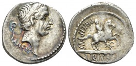 Denarius circa 56, AR 18mm., 3.38g. Diademed head of Ancus Marcius r.; behind, lituus and below, ANCVS. Rev. PHILIPPVS Equestrian statue standing on a...