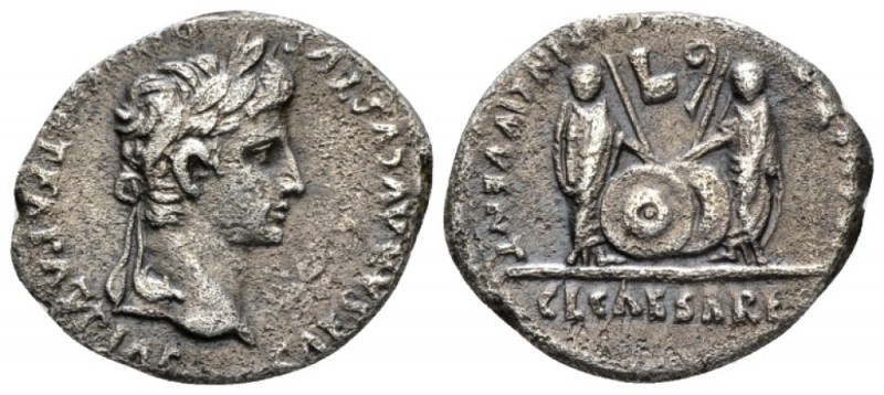 Octavian as Augustus, 27 BC – 14 AD Denarius Lugdunum circa 2 BC – 4 AD, AR 20mm...