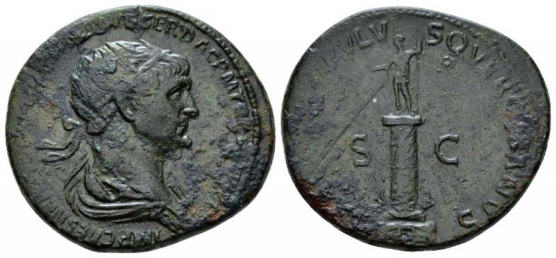 Trajan, 98-117 Dupondius circa 114, Æ 26mm., 11.55g. Radiate and draped bust r. ...