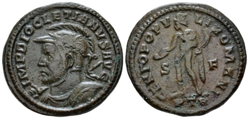 Diocletian, 284-305 Follis Treveri circa 305-306, Æ 29mm., 12.72g. Laureate, hel...