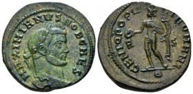 Galerius caesar, 293-305. Follis Rome circa 297-298, Æ 30mm., 10.81g. Laureate head r. Rev. Genius standing l., modius on head, naked except for chlam...