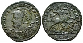 Galerius Maximianus, 305-311 Follis Aquileia circa 306-307, Æ 26mm., 9.14g. Laureate, helmeted, and cuirassed bust l., holding spear and shield. Rev. ...