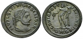 Severus II Caesar, 305-306. Follis Serdica circa 305-306, Æ 30mm., 9.14g. Laureate head r. Rev. Genius standing l., holding patera, from which liquor ...