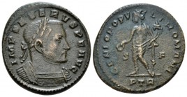 Severus II, 306-307 Follis Treveri circa 305-307, Æ 26.1mm., 9.43g. Laureate and cuirassed bust r. Rev. Genius standing l., holding patera and cornuco...
