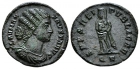 Fausta, wife of Constantine Follis circa 325-326, Æ 19mm., 2.87g. Draped bust r. Rev. Fausta or Salus standing l., holding two children in her arms. C...