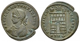 Constantius II Caesar, 324-337. Follis Treveri circa 326, Æ 18.3mm., 3.13g. FL IVL CONSTANTIVS IVN NOB C Laureate, draped and cuirassed bust of l.. Re...