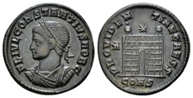 Constantius II Caesar, 324-337. Æ3 Constantinopolis circa 327, Æ 18.1mm., 3.20g. Laureate, draped and cuirassed bust l. Rev. Camp-gate with open doors...
