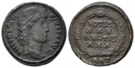 Constantius II, 337-361 Siliqua Antioch circa 347-350, AR 20.5mm., 2.73g. Pearl-diademed head r. Rev VOTIS XXV MVLTIS XXX in four lines within wreath;...