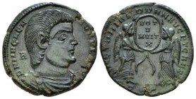 Magnentius, 350-353 Follis Treveri circa 351-352, Æ 21mm., 5.50g. Bareheaded, draped, and cuirassed bust r.; A to l. Rev. Two Victories standing facin...