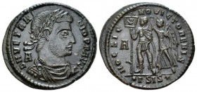 Vetranio, March – 25th December 350 Follis Siscia circa 350, Æ 24mm., 5.67g. Diademed, draped and cuirassed bust r.; A behind. Rev. Vetranio standing ...