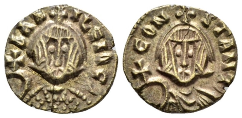 Basil I, 867-886 Semissis Syracuse circa 867-886, EL 13.5mm., 1.29g. Crowned fac...