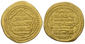 ISLAMIC, Mongols. Ilkhanids. Abu Sa'id Bahadur. AH 716-736 / AD 1316-1335. Dinar Baghdad AH 720 (AD 1320/1), AV 22mm., 4.17g. A-2198, type C.

Very ...